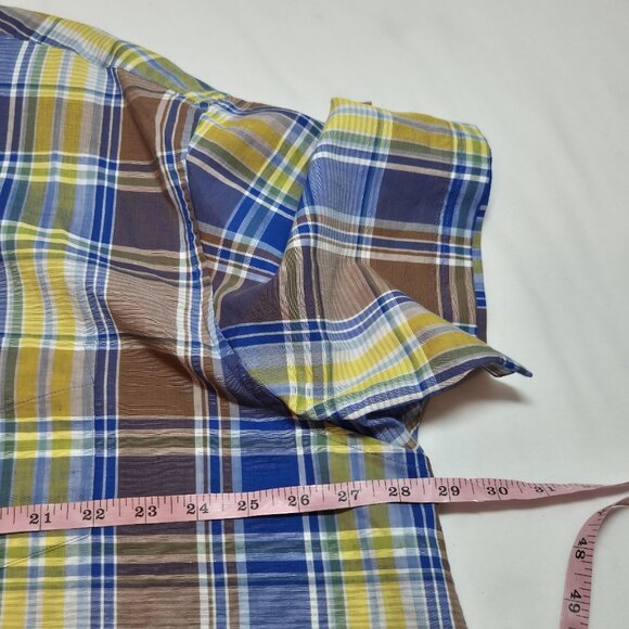 Roundtree Yorke Men's Shirt Size XXL Plaid Short Sleeve Linen Blend Brown (01) - Picture 4 of 9